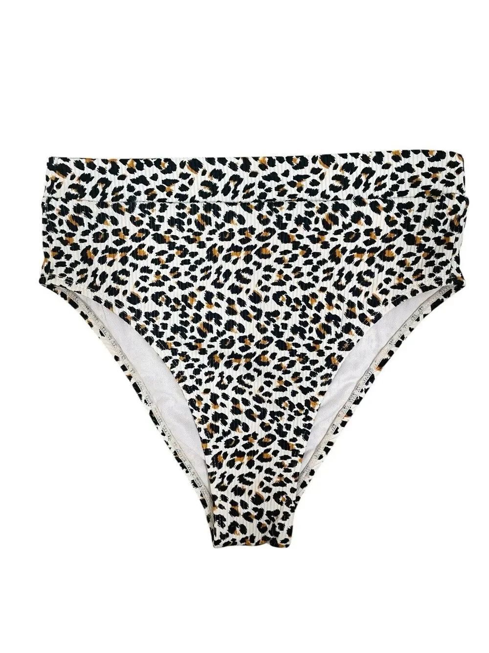 Leopard Print High Waist Bikini Bottom Women’s S White Black Swim Bottom